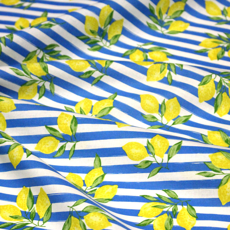 Tissu cotonnade RAYURES et CITRONS : 3 couleurs disponibles - COLLECTION SICILIA - OEKO - TEX STANDARD 100 - TissusPapi.com