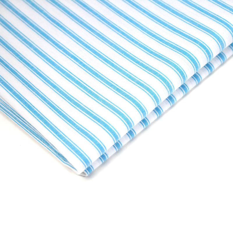 Tissu cotonnade aux rayures blanches & bleu turquoise - TissusPapi.com