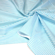 Tissu cotonnade rayée : blanc & rayures bleu turquoise - TissusPapi.com