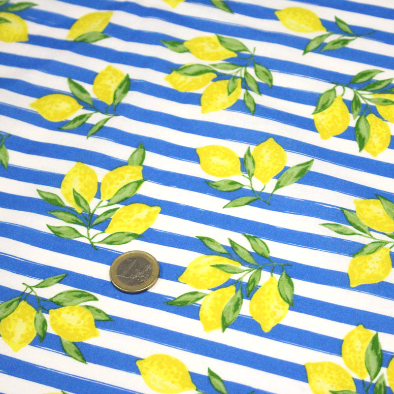 Tissu cotonnade RAYURES et CITRONS : 3 couleurs disponibles - COLLECTION SICILIA - OEKO - TEX STANDARD 100 - TissusPapi.com
