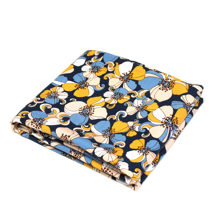 Tissu viscose fluide fleurs seventies : tons prune ou tons bleu - OEKO-TEX STANDARD 100