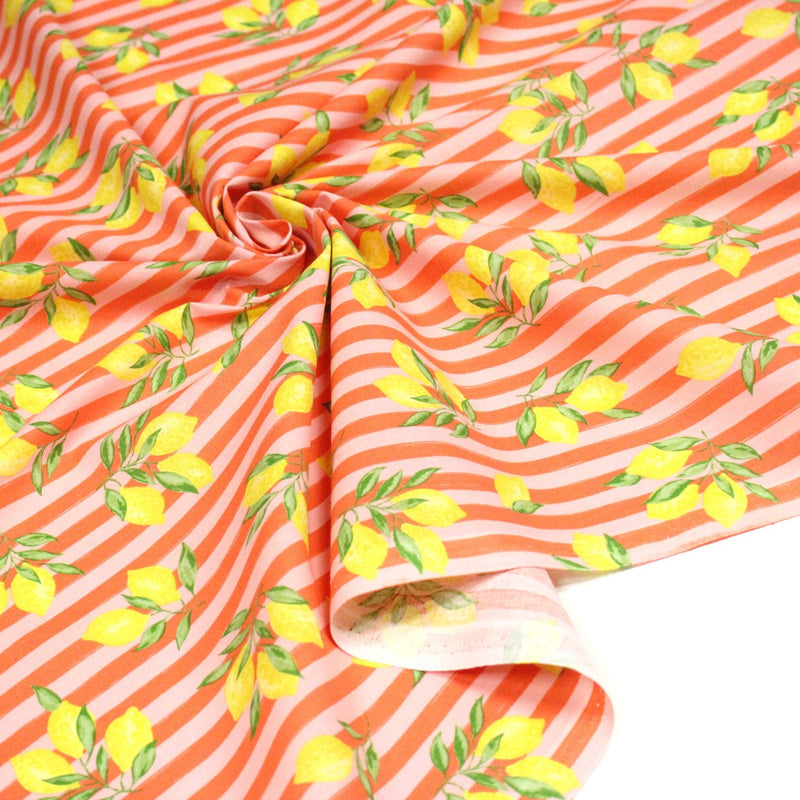 Tissu cotonnade RAYURES et CITRONS : 3 couleurs disponibles - COLLECTION SICILIA - OEKO - TEX STANDARD 100 - TissusPapi.com