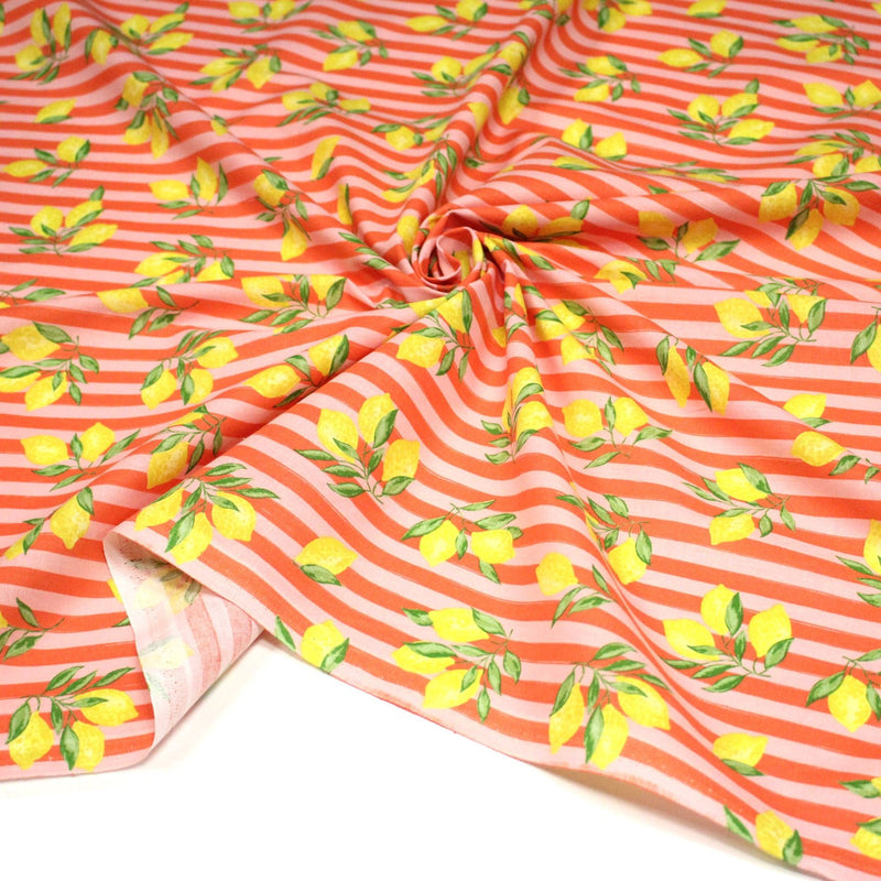 Tissu cotonnade RAYURES et CITRONS : 3 couleurs disponibles - COLLECTION SICILIA - OEKO - TEX STANDARD 100 - TissusPapi.com
