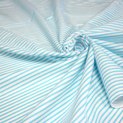 Tissu cotonnade rayée : blanc & rayures bleu turquoise - TissusPapi.com