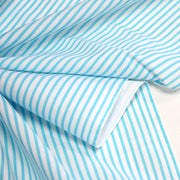 Tissu cotonnade rayée : blanc & rayures bleu turquoise - TissusPapi.com