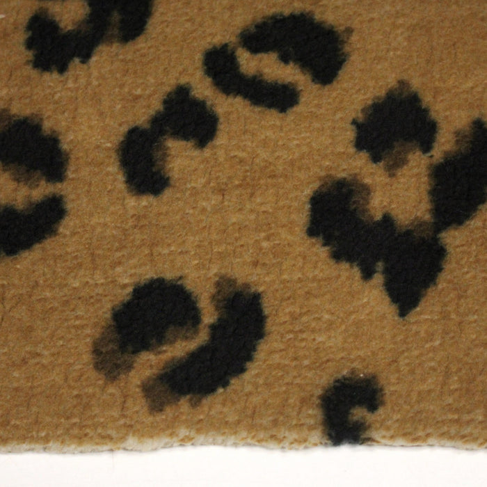 Tissu sherpa mouton motif LEOPARD ocre camel et noir - OEKO-TEX