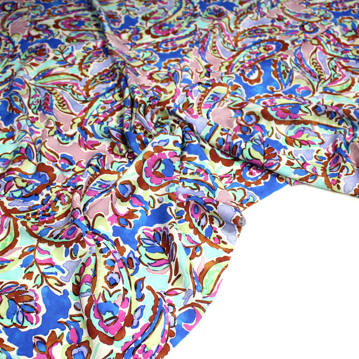 Tissu viscose fluide cachemire indien, bleu, vert, parme - OEKO-TEX STANDARD 100