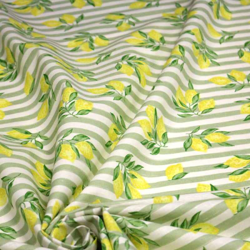 Tissu cotonnade RAYURES et CITRONS : 3 couleurs disponibles - COLLECTION SICILIA - OEKO - TEX STANDARD 100 - TissusPapi.com