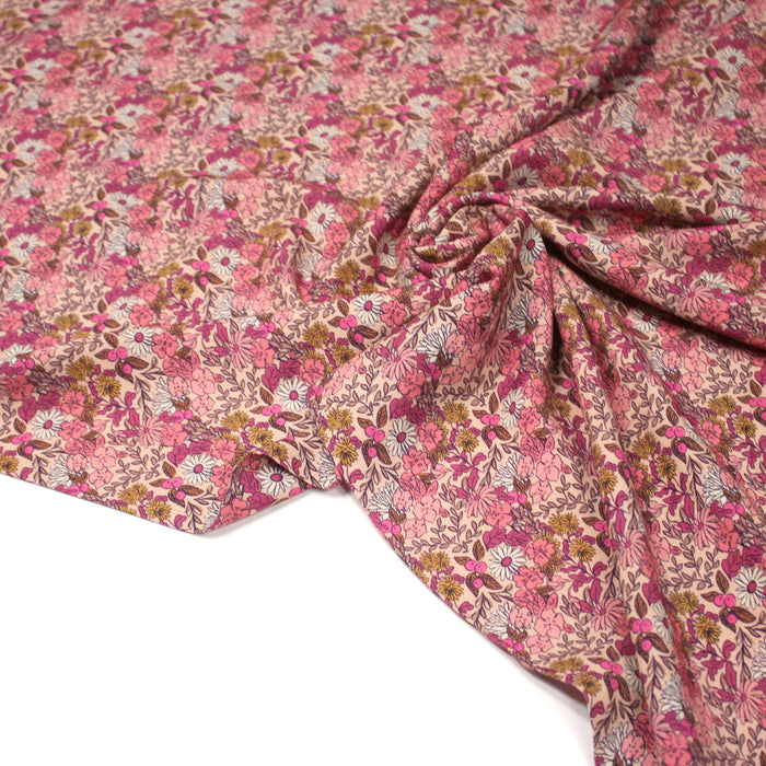 Tissu Viscose fluide SOUZZA, motif floral rose et corail - OEKO-TEX