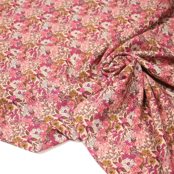 Tissu Viscose fluide SOUZZA, motif floral rose et corail - OEKO-TEX