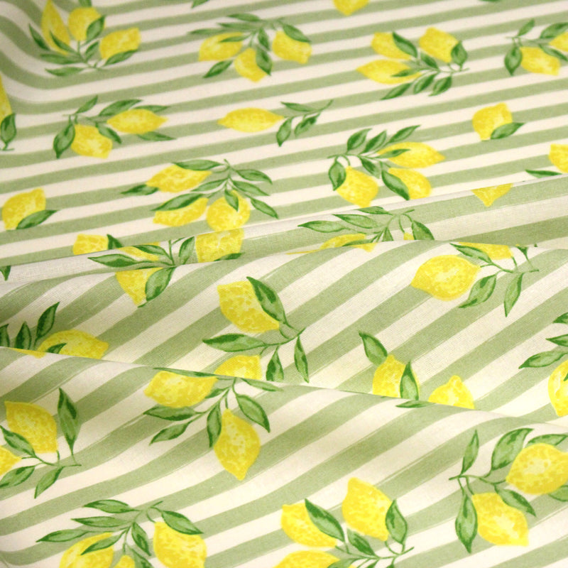 Tissu cotonnade RAYURES et CITRONS : 3 couleurs disponibles - COLLECTION SICILIA - OEKO - TEX STANDARD 100 - TissusPapi.com