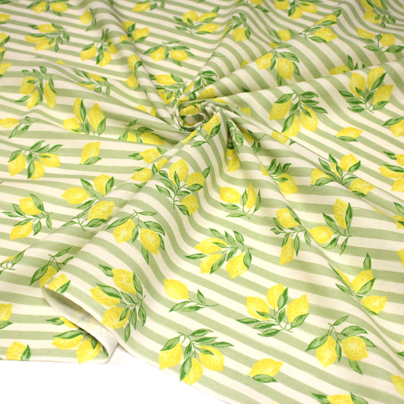 Tissu cotonnade RAYURES et CITRONS : 3 couleurs disponibles - COLLECTION SICILIA - OEKO - TEX STANDARD 100 - TissusPapi.com