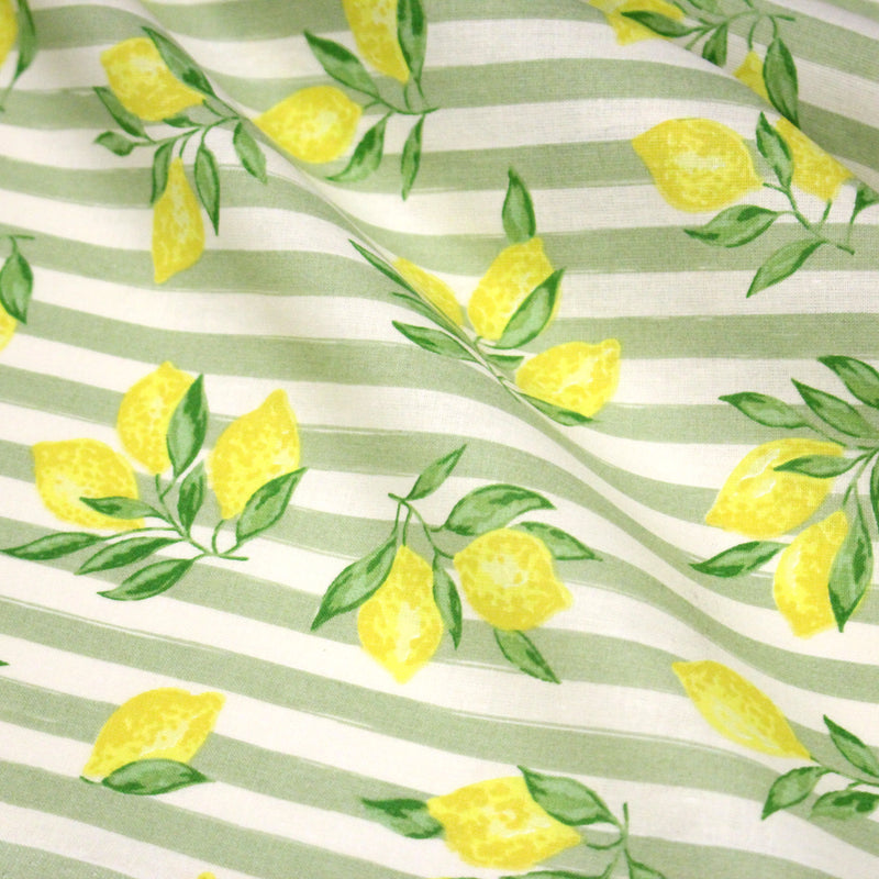 Tissu cotonnade RAYURES et CITRONS : 3 couleurs disponibles - COLLECTION SICILIA - OEKO - TEX STANDARD 100 - TissusPapi.com