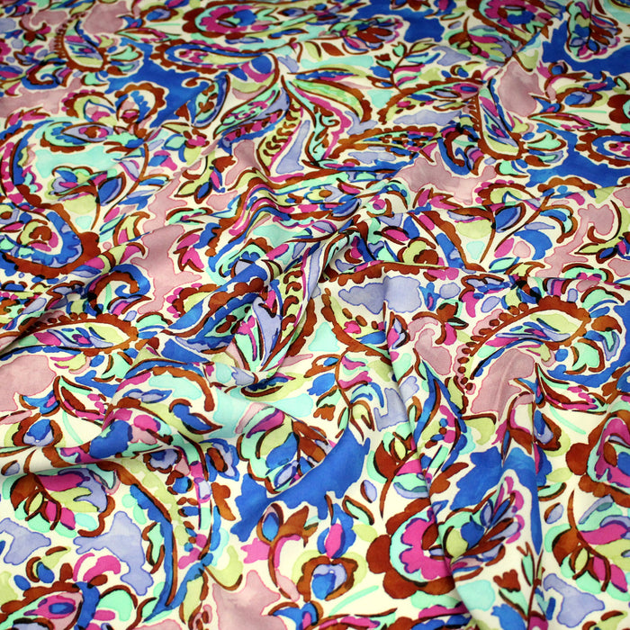 Tissu viscose fluide cachemire indien, bleu, vert, parme - OEKO-TEX STANDARD 100