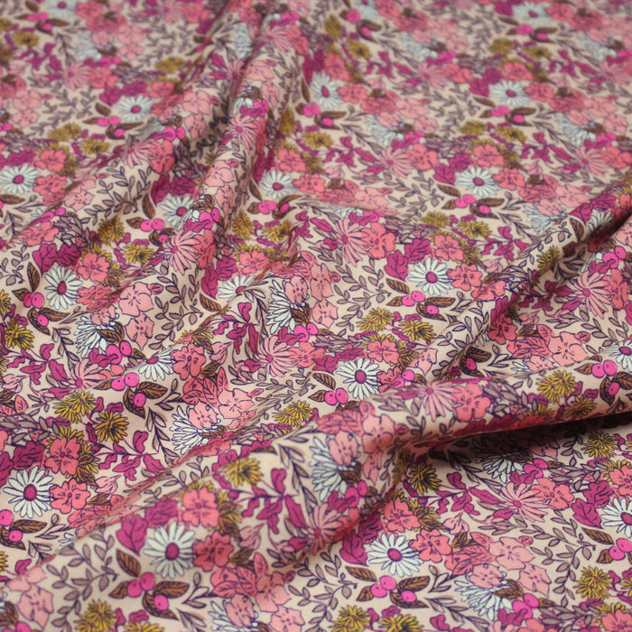 Tissu Viscose fluide SOUZZA, motif floral rose et corail - OEKO-TEX