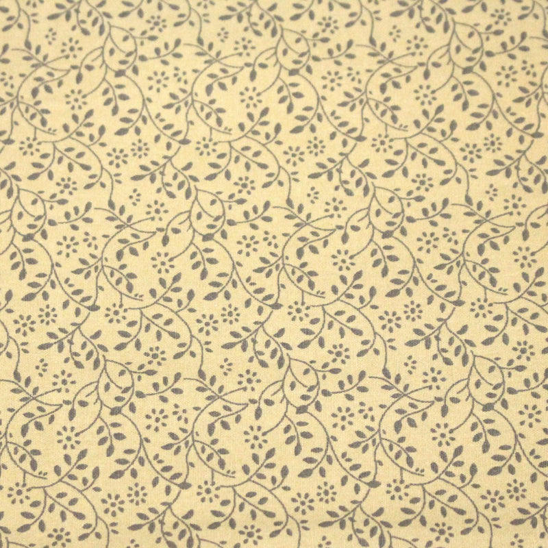 Tissu cotonnade BAMBURGH aux fines fleurs grises, fond crème - TissusPapi.com
