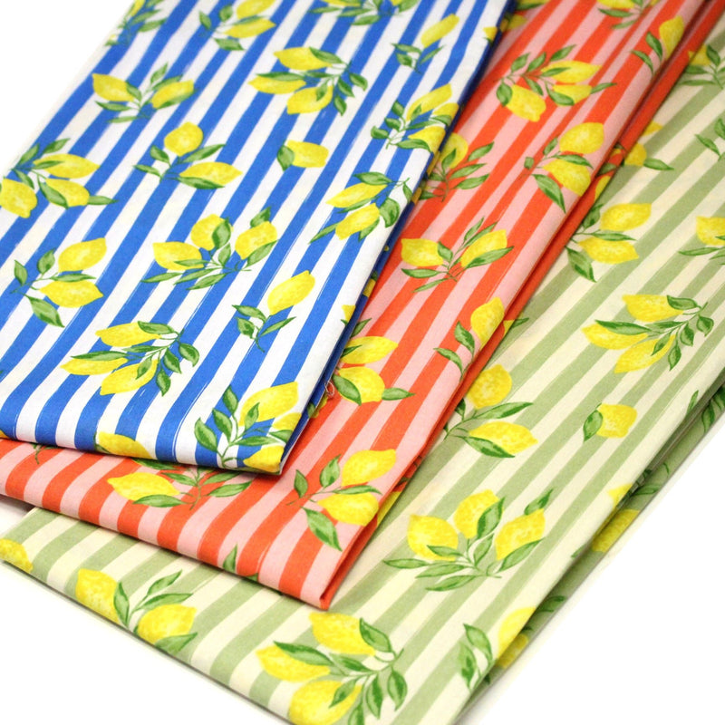 Tissu cotonnade RAYURES et CITRONS : 3 couleurs disponibles - COLLECTION SICILIA - OEKO - TEX STANDARD 100 - TissusPapi.com