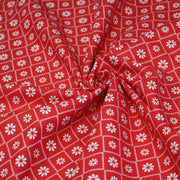Tissu cotonnade rouge & blanc, liserés et fleurs géométriques - COLLECTION MESSINA - TissusPapi.com