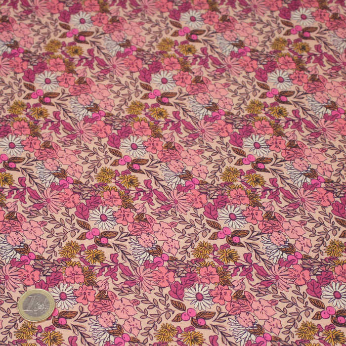 Tissu Viscose fluide SOUZZA, motif floral rose et corail - OEKO-TEX