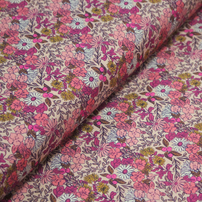 Tissu Viscose fluide SOUZZA, motif floral rose et corail - OEKO-TEX