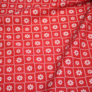 Tissu cotonnade rouge & blanc, liserés et fleurs géométriques - COLLECTION MESSINA - TissusPapi.com