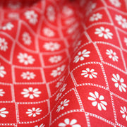 Tissu cotonnade rouge & blanc, liserés et fleurs géométriques - COLLECTION MESSINA - TissusPapi.com