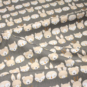 Tissu popeline coton KAWAI gris aux animaux crème - TissusPapi.com