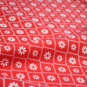 Tissu cotonnade rouge & blanc, liserés et fleurs géométriques - COLLECTION MESSINA - TissusPapi.com