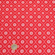 Tissu cotonnade rouge & blanc, liserés et fleurs géométriques - COLLECTION MESSINA - TissusPapi.com