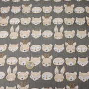 Tissu popeline coton KAWAI gris aux animaux crème - TissusPapi.com