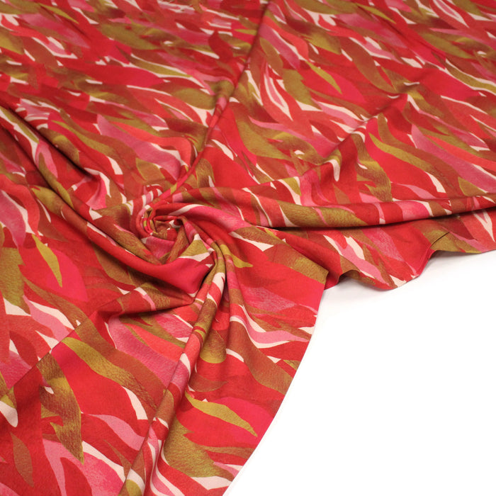 Tissu Viscose fluide KIYO, motif abstrait rose rouge et ocre - OEKO-TEX