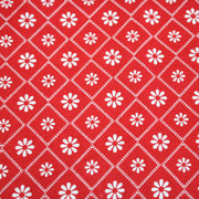Tissu cotonnade rouge & blanc, liserés et fleurs géométriques - COLLECTION MESSINA - TissusPapi.com