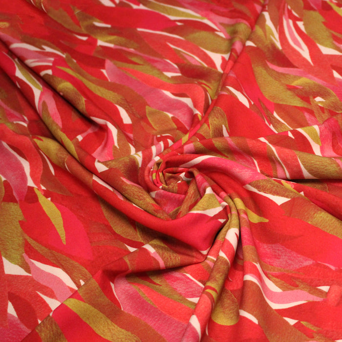 Tissu Viscose fluide KIYO, motif abstrait rose rouge et ocre - OEKO-TEX