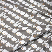 Tissu popeline coton KAWAI gris aux animaux bleu ciel - TissusPapi.com