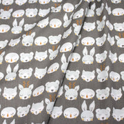 Tissu popeline coton KAWAI gris aux animaux bleu ciel - TissusPapi.com