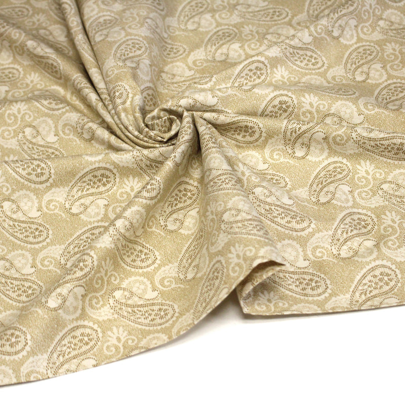 Tissu cotonnade faux - uni sable, motif cachemire - TissusPapi.com