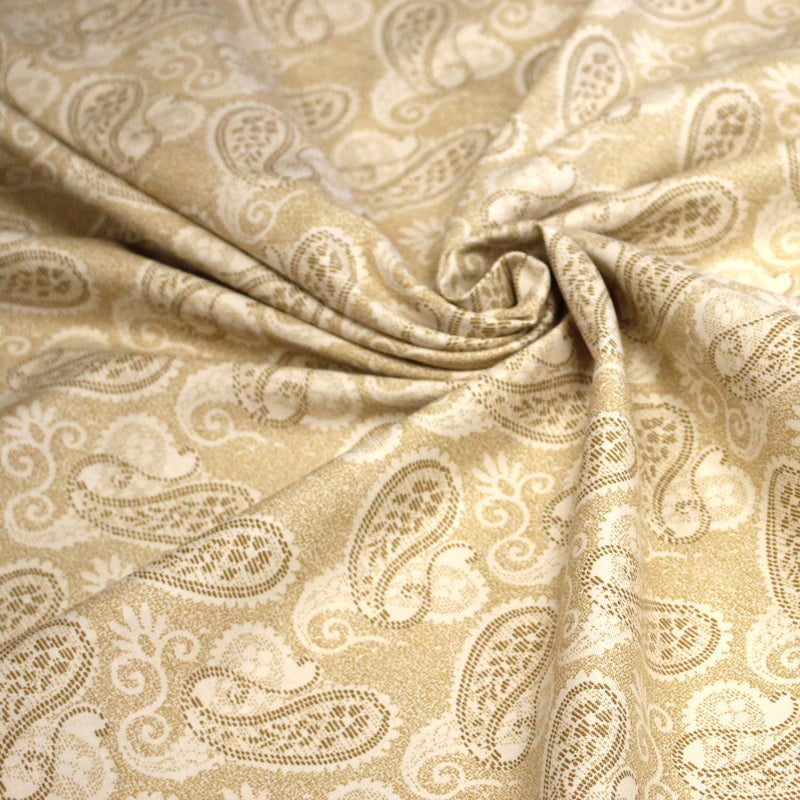 Tissu cotonnade faux - uni sable, motif cachemire - TissusPapi.com