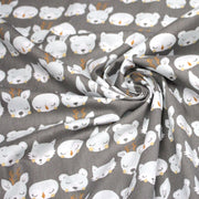 Tissu popeline coton KAWAI gris aux animaux bleu ciel - TissusPapi.com