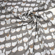 Tissu popeline coton KAWAI gris aux animaux bleu ciel - TissusPapi.com
