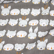 Tissu popeline coton KAWAI gris aux animaux bleu ciel - TissusPapi.com