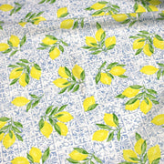 Tissu cotonnade Carreaux de faïence et citrons : tons verts ou bleus - COLLECTION SICILIA - OEKO - TEX STANDARD 100 - TissusPapi.com