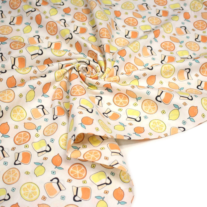 Tissu popeline coton Limonade, orangeade, citrons et oranges - TissusPapi.com