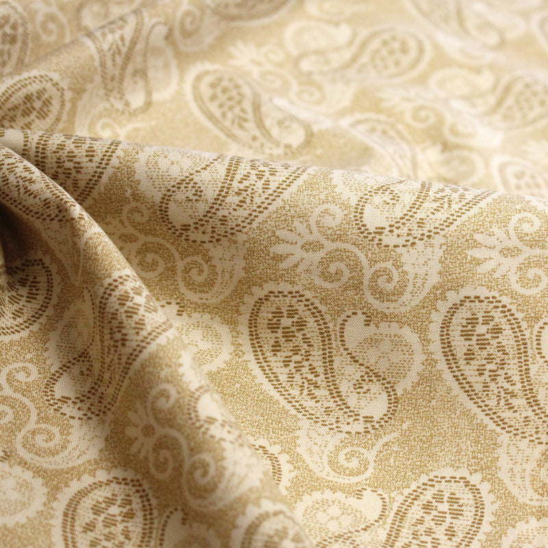 Tissu cotonnade faux - uni sable, motif cachemire - TissusPapi.com