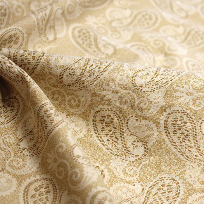Tissu cotonnade faux-uni sable, motif cachemire