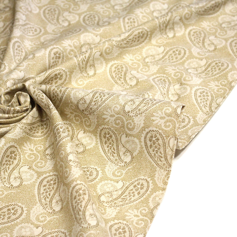 Tissu cotonnade faux - uni sable, motif cachemire - TissusPapi.com