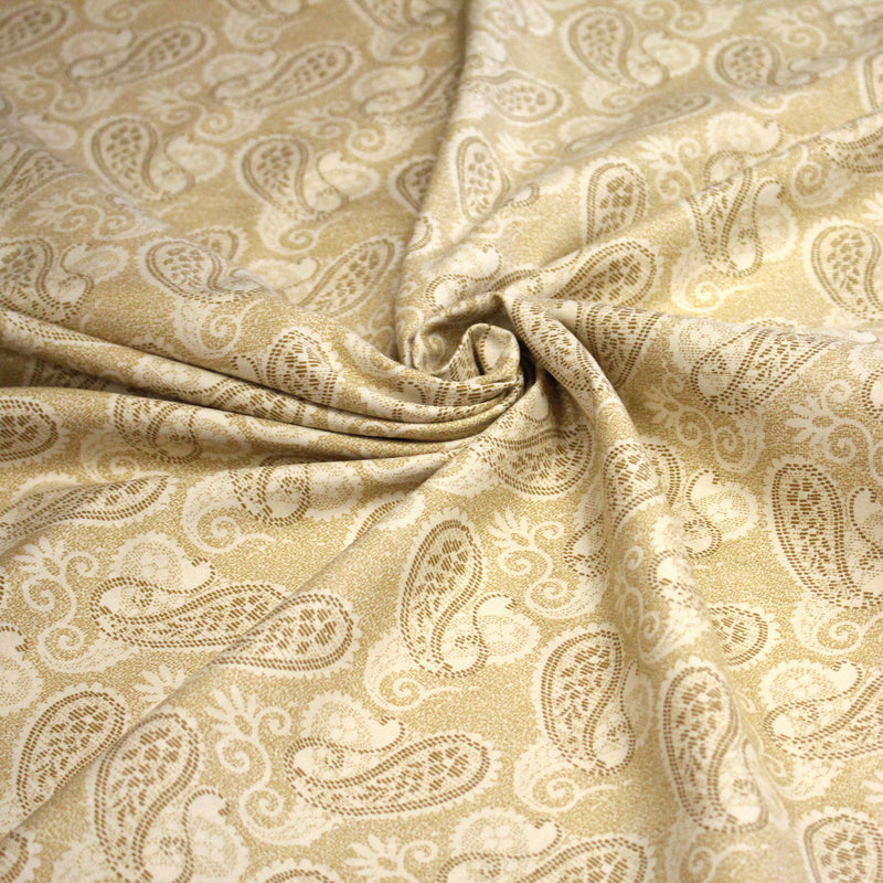 Tissu cotonnade faux - uni sable, motif cachemire - TissusPapi.com