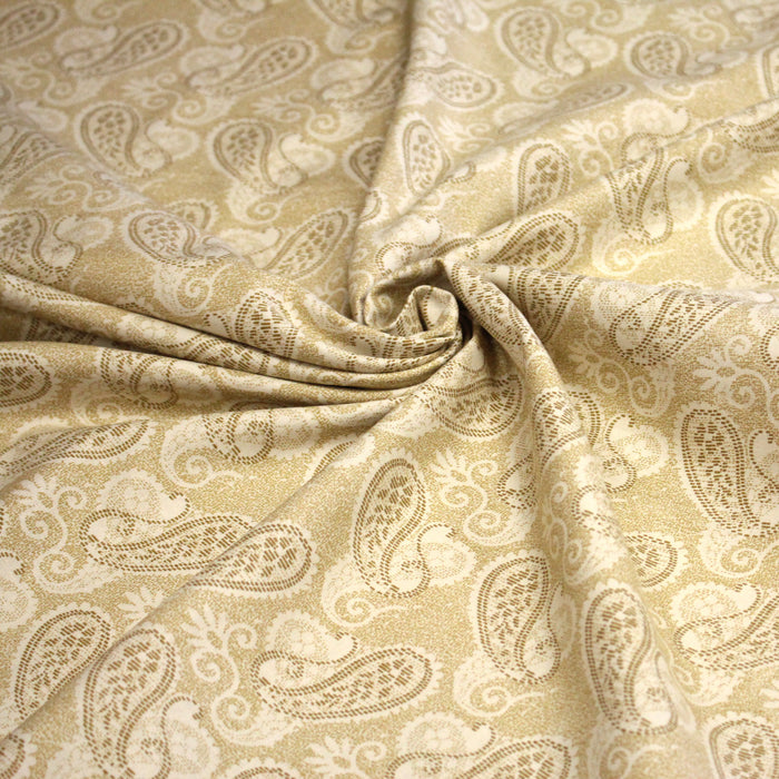 Tissu cotonnade faux-uni sable, motif cachemire