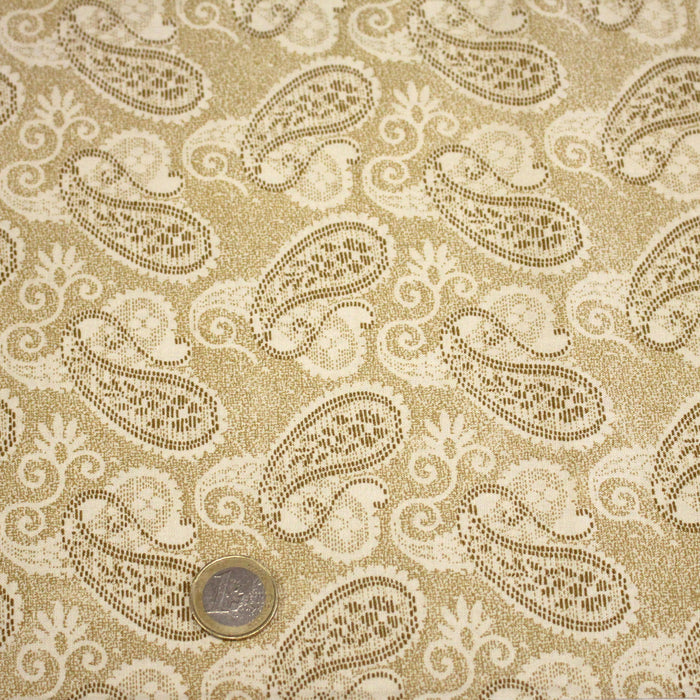 Tissu cotonnade faux-uni sable, motif cachemire