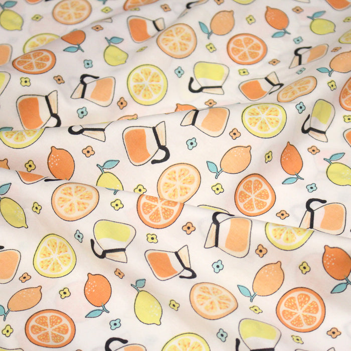 Tissu popeline coton Limonade, orangeade, citrons et oranges - TissusPapi.com