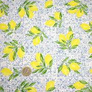 Tissu cotonnade Carreaux de faïence et citrons : tons verts ou bleus - COLLECTION SICILIA - OEKO - TEX STANDARD 100 - TissusPapi.com